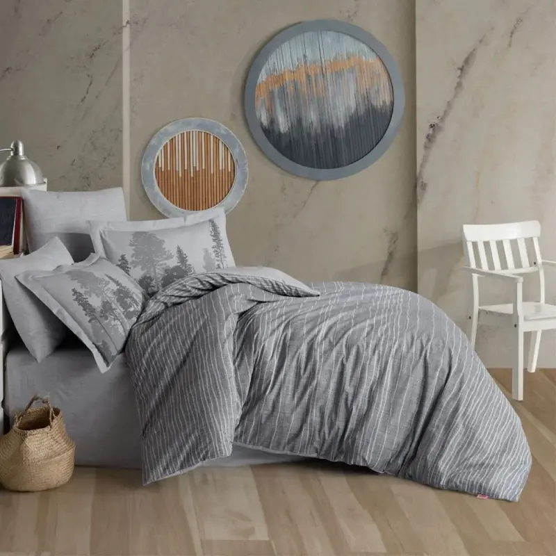 Hobby Single Size Poplin Duvet Cover Set Tully Grey - NEVRESIMDUNYASI