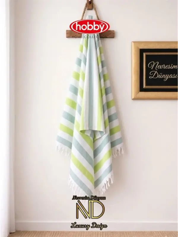 Hobby Stripe Green Beach Towel 70x140 - NEVRESIMDUNYASI