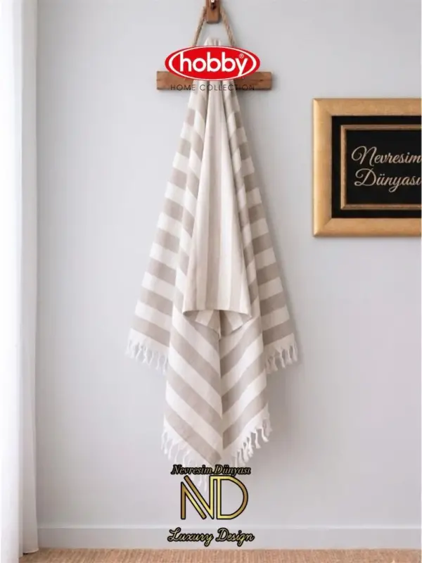 Hobby Stripe Kahve Plaj Havlusu 70x140 - 1