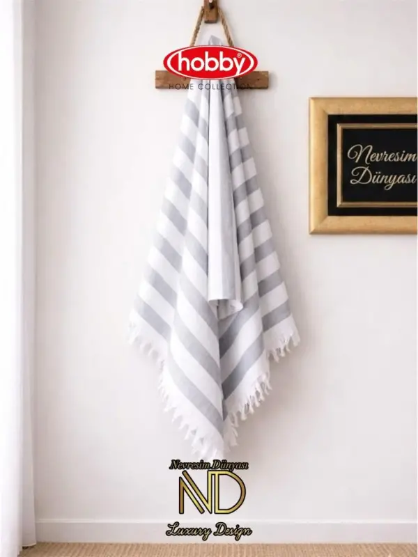 Hobby Stripe Kulrang Plyaj Sochiği 70x140 - 1