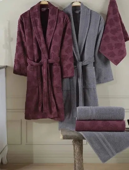 Hobby Talya Bornoz Seti Fuşya K.Gri - NEVRESIMDUNYASI