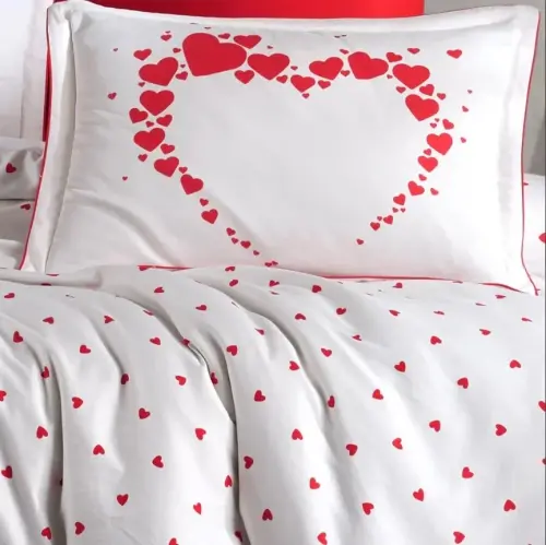 Hobby Çift Kişilik Saten Nevresim Amore Beyaz - 1