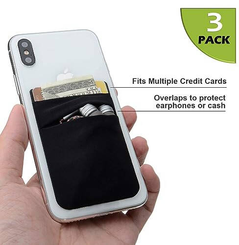 Hoblaze Phone Card Holder Stretchy Lycra Wallet Pocket Credit Card ID Case Pouch Sleeve Adhesive Sticker Compatible with iPhone Samsung Galaxy Android Smartphones - 3Pack Black - 2