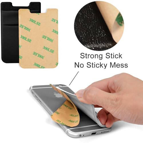 Hoblaze Phone Card Holder Stretchy Lycra Wallet Pocket Credit Card ID Case Pouch Sleeve Adhesive Sticker Compatible with iPhone Samsung Galaxy Android Smartphones - 3Pack Black - 5