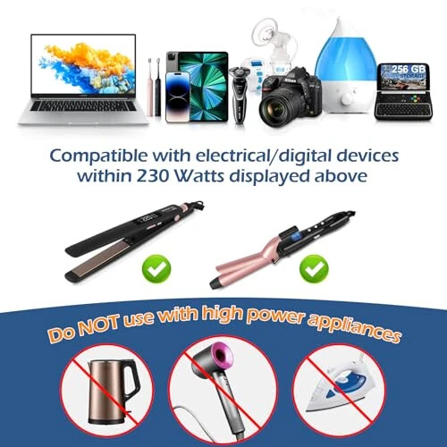 Hoenjuno 230W Voltage Converter 220V to 110V for Hair Straightener/Curling Iron, Travel Plug Adapter for EU/UK/AU/US/in/IT Power Converter Adapter Combo - 3