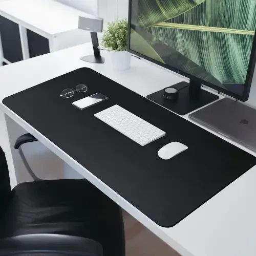 HofferRuffer Desk Pad, Desktop Waterproof Protector Mat for Keyboard and Mouse, Dual Side Use Leather Non Slip Desk Pad for Office and Home (Black, 31.5