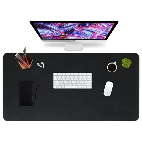 HofferRuffer Desk Pad, Desktop Waterproof Protector Mat for Keyboard and Mouse, Dual Side Use Leather Non Slip Desk Pad for Office and Home (Black, 31.5