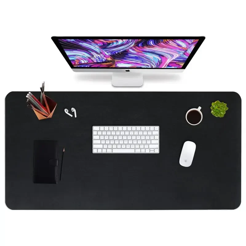HofferRuffer Desk Pad, Desktop Waterproof Protector Mat for Keyboard and Mouse, Dual Side Use Leather Non Slip Desk Pad for Office and Home (Black, 31.5