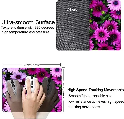 Hoka Fenle Mouse Pad with Flower Design - Purple Floral Square Waterproof Non-Slip Mouse Mat for Women's Laptop & Office - 3