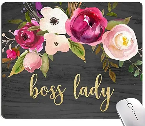 Hokafenle Boss Lady Mouse Pad - Floral Funny Mouse Mat, Square Waterproof, Non-Slip Rubber Base for Office Laptop - HOKAFENLE