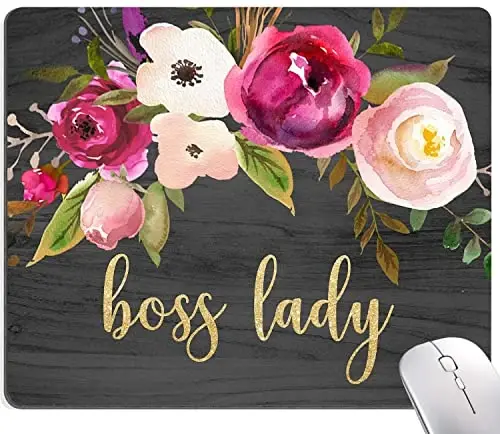 Hokafenle Boss Lady Sichqoncha Pad - Floral Qiziqarli Sichqoncha Mat, Kvadrat Suv o'tkazmaydigan, Ofis noutbuki uchun Sirpanmaydigan Rezina Asos - HOKAFENLE