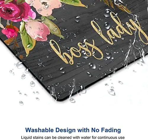 Hokafenle Boss Lady Sichqoncha Pad - Floral Qiziqarli Sichqoncha Mat, Kvadrat Suv o'tkazmaydigan, Ofis noutbuki uchun Sirpanmaydigan Rezina Asos - 5