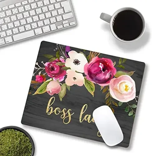 Hokafenle Boss Lady Sichqoncha Pad - Floral Qiziqarli Sichqoncha Mat, Kvadrat Suv o'tkazmaydigan, Ofis noutbuki uchun Sirpanmaydigan Rezina Asos - 4