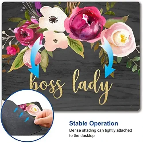 Hokafenle Boss Lady Sichqoncha Pad - Floral Qiziqarli Sichqoncha Mat, Kvadrat Suv o'tkazmaydigan, Ofis noutbuki uchun Sirpanmaydigan Rezina Asos - 6