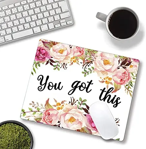 Hokafenle Mouse Pad Motivational, Cute Floral Mouse Pad with Inspirational Quote, You Got This Mousepad Design, Mouse Mat Square Waterproof Non-Slip Rubber Base Mouse Pads for Office Home Laptop - HOKAFENLE (1)