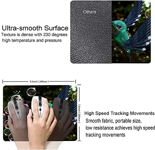 Hokafenle Hummingbird Mouse Mat - Square Waterproof Non-Slip Rubber Base Mouse Pad for Office & Home Laptop - 3