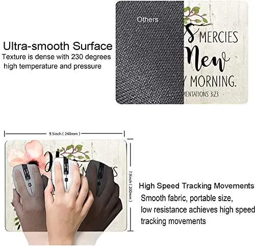 Hokafenle Square Mouse Pad, Inspirational Quote Mouse Pad with Floral Design, Motivational Mouse Mat Waterproof Mousepad Non-Slip Rubber Base Mouse Pads for Office Laptop - 3