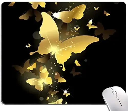 Hokafenle Mouse Pad, Gold Butterfly Mouse Pad, Cute Mouse Pads with Design, Square Mouse Mat Waterproof Non-Slip Rubber Base Mousepad for Office Laptop 