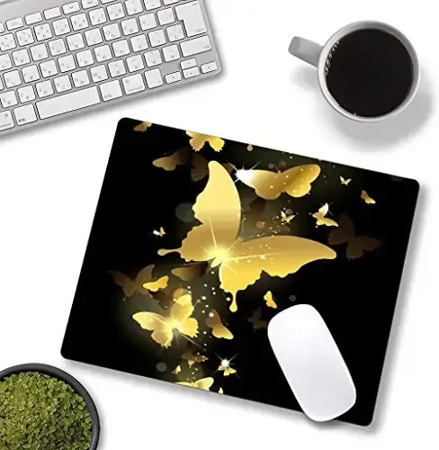 Hokafenle Mouse Pad, Gold Butterfly Mouse Pad, Cute Mouse Pads with Design, Square Mouse Mat Waterproof Non-Slip Rubber Base Mousepad for Office Laptop - 3