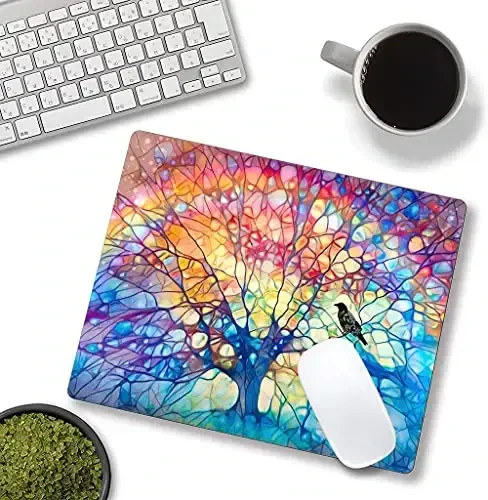 Hokafenle Mouse Pad, Cute Tree of Life Mouse Pad, Square Mouse Mat Design Waterproof Mouse Pads Non-Slip Rubber Base Mousepad for Office Home Laptop, Rainbow Tree - 4