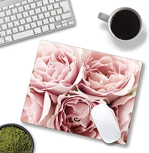 Hokafenle Mouse Pad Flower, Cute Floral Mouse Pads for Women, Mouse Mat Square Waterproof Mouse Pad Non-Slip Rubber Base MousePads for Office Laptop Computer, Pink Roses - 3