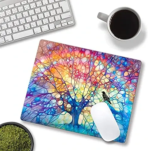 Hokafenle Mouse Pad, Hayot daraxtining yoqimli sichqonchasi, Kvadrat sichqoncha dizayni Suv o'tkazmaydigan sichqonchalar Sirpanmaydigan kauchuk asosli sichqonchalar Ofis uy noutbuki uchun, Kamalak daraxti - 4