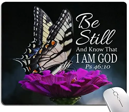 Hokafenle Mouse Pad, Butterfly Mouse Pad with Inspirational Quote Design, Square Waterproof Cloth Mouse Mat Non-Slip Rubber Base Computer MousePads for Office Laptop, Psalm 46: 10 - HOKAFENLE