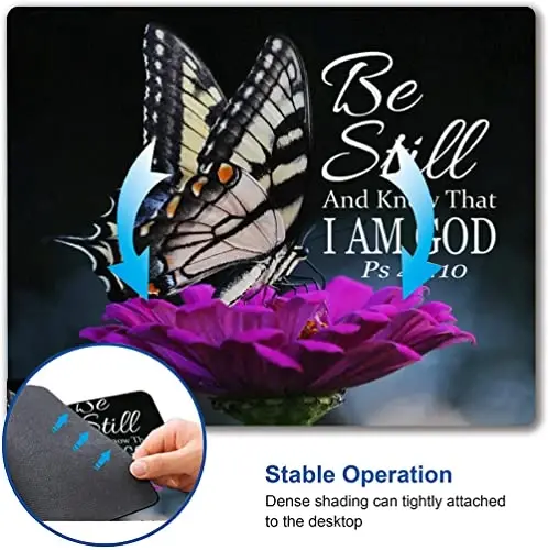 Hokafenle Mouse Pad, Butterfly Mouse Pad with Inspirational Quote Design, Square Waterproof Cloth Mouse Mat Non-Slip Rubber Base Computer MousePads for Office Laptop, Psalm 46: 10 - 6