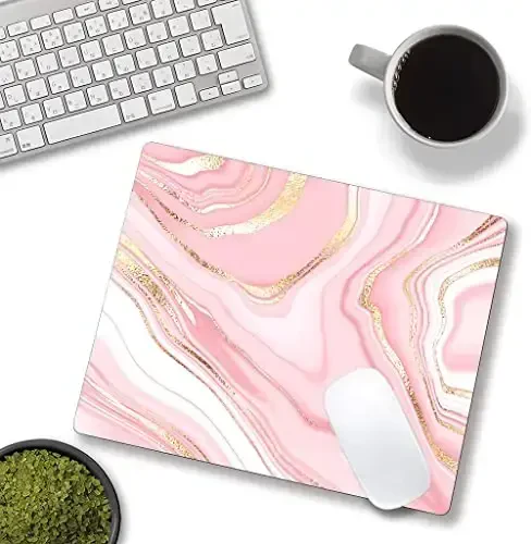 Hokafenle Mouse Pad Marble, Pink Gold Marble Mouse Pad for Women, Square Cute Mouse Mat Waterproof Mousepad Non-Slip Rubber Base Mouse Pads for Wireless Mouse Office Laptop - 4