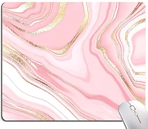 Hokafenle Mouse Pad Marble, Pink Gold Marble Mouse Pad for Women, Square Cute Mouse Mat Waterproof Mousepad Non-Slip Rubber Base Mouse Pads for Wireless Mouse Office Laptop - 1