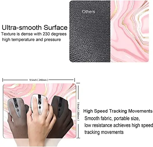 Hokafenle Mouse Pad Marble, Pink Gold Marble Mouse Pad for Women, Square Cute Mouse Mat Waterproof Mousepad Non-Slip Rubber Base Mouse Pads for Wireless Mouse Office Laptop - 3