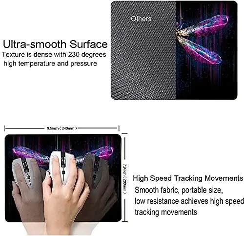 Hokafenle Mouse Pad, Purple Dragonfly Mouse Pad, Square Custom Mouse Mat Waterproof Mousepad Non-Slip Rubber Base MousePads for Office Home Laptop - 3