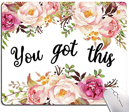 Hokafenle Mouse Pad Motivational, Cute Floral Mouse Pad with Inspirational Quote, You Got This Mousepad Design, Mouse Mat Square Waterproof Non-Slip Rubber Base Mouse Pads for Office Home Laptop - 1