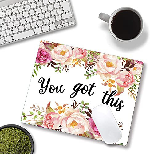 Hokafenle Mouse Pad Motivational, Cute Floral Mouse Pad with Inspirational Quote, You Got This Mousepad Design, Mouse Mat Square Waterproof Non-Slip Rubber Base Mouse Pads for Office Home Laptop - 4