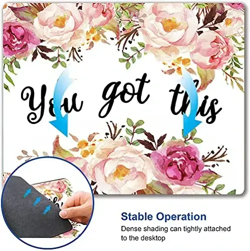 Hokafenle Mouse Pad Motivational, Cute Floral Mouse Pad with Inspirational Quote, You Got This Mousepad Design, Mouse Mat Square Waterproof Non-Slip Rubber Base Mouse Pads for Office Home Laptop - 4
