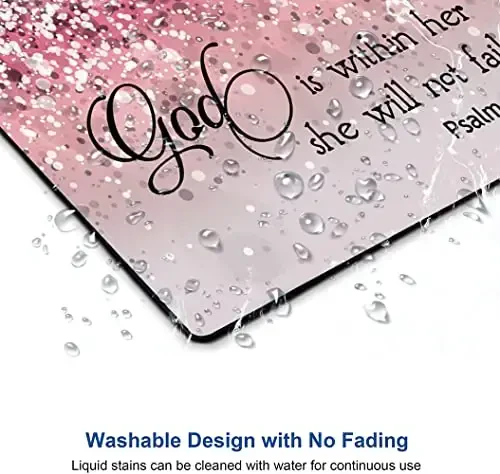 Hokafenle Mouse Pad, Psalm 46: 5 God is Within Her, She Will not Fall - Bible Verse Pink Glitter Pattern Mouse Pad for Women, Square Waterproof Non-Slip Rubber Base Mousepad for Office Laptop - 5