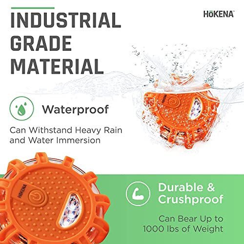 HOKENA 9 Piece Set LED Road Flares, Emergency Lights Complete Car Safety Kit, Roadside Warning Flare Beacon Disc for Vehicle & Boat with Magnetic Base, with Batteries, Seatbelt Cutter & Window Breaker - 4