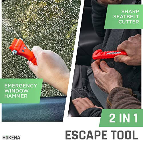 HOKENA 9 Piece Set LED Road Flares, Emergency Lights Complete Car Safety Kit, Roadside Warning Flare Beacon Disc for Vehicle & Boat with Magnetic Base, with Batteries, Seatbelt Cutter & Window Breaker - 6