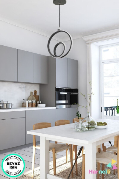 Hol Antre Oturma Odası Beyaz Işık Tekli Ledli Avize-Siyah - HARNELLI
