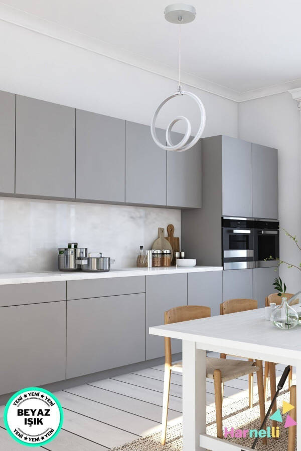 Hol Antre Oturma Odası Beyaz Işık Tekli Ledli Avize Gümüş Renk-Gri - 1