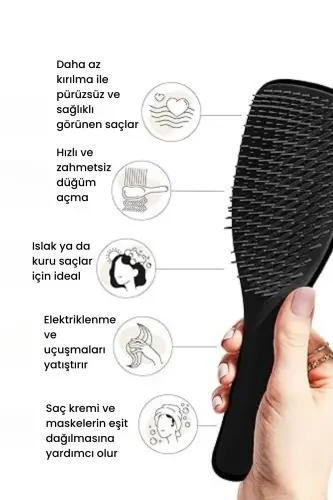 Ho'l Sochlar Uchun Qora Soch Cho'tkasi Va Tarok - TANGLE TEEZER (1)