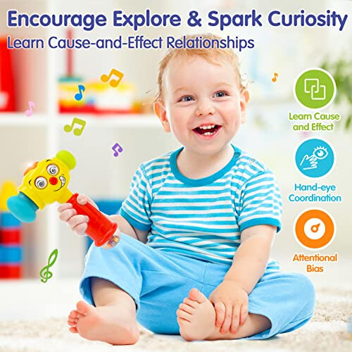 HOLA Toys for 1 Year Old Boy Birthday Gift - Hammer Baby Toy 12-18 Months, Musical Toddler Toys 1-2 with Light Flashing, Learning Toy for Toddlers 1-3 Easter Basket Stuffers for Babies Toddler - HOLA (1)
