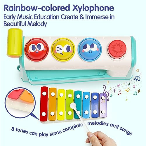 HOLA Toys for 1 Year Old Boy Birthday Gift- 4 in1 Musical Pounding Xylophone Toy, Montessori Toys for 1 Year Old Girl Gifts 2 year old boy toys Easter Basket Stuffers - 3