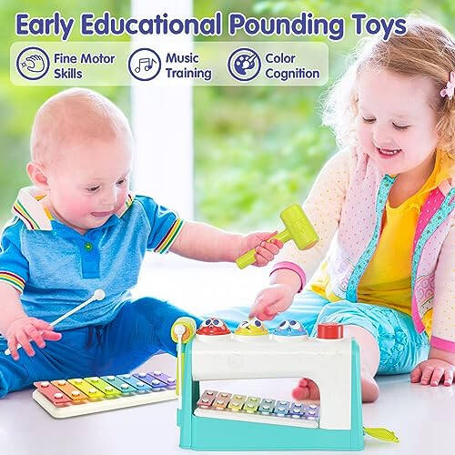 HOLA Toys for 1 Year Old Boy Birthday Gift- 4 in1 Musical Pounding Xylophone Toy, Montessori Toys for 1 Year Old Girl Gifts 2 year old boy toys Easter Basket Stuffers - 4