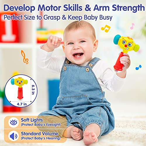 HOLA Toys for 1 Year Old Boy Birthday Gift - Hammer Baby Toys 12-18 Months, Musical 1 Year Old Toys with Light Flashing, Toys for 1 + Year Old Boy Toddlers Toys Age 1-2 Baby Toys Easter Stuffers - 3