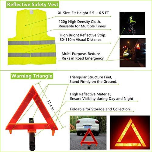 HolaKit 78-Piece Car Emergency Kit - Comprehensive Roadside Assistance Kit with Jumper Cables, Portable Air Compressor, Tow Straps, First Aid Kit, and Essential Safety Tools for Men and Women - 5