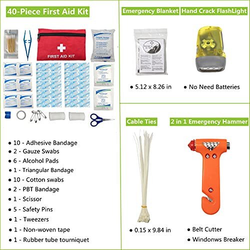 HolaKit 78-Piece Car Emergency Kit - Comprehensive Roadside Assistance Kit with Jumper Cables, Portable Air Compressor, Tow Straps, First Aid Kit, and Essential Safety Tools for Men and Women - 6