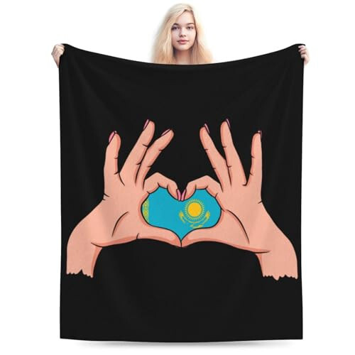 Holding Love in Your Hands Flag of Kazakhstan Throw Blanket 50