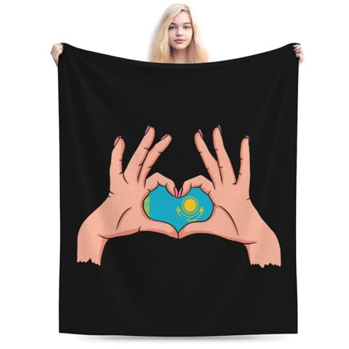 Holding Love in Your Hands Flag of Kazakhstan Throw Blanket for Couch Bed Sofa Soft Comfortable Blanket 40