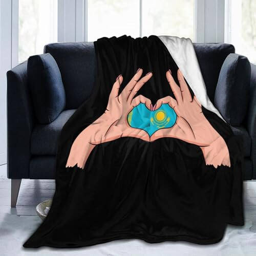 Holding Love in Your Hands Flag of Kazakhstan Throw Blanket for Couch Bed Sofa Soft Comfortable Blanket 40